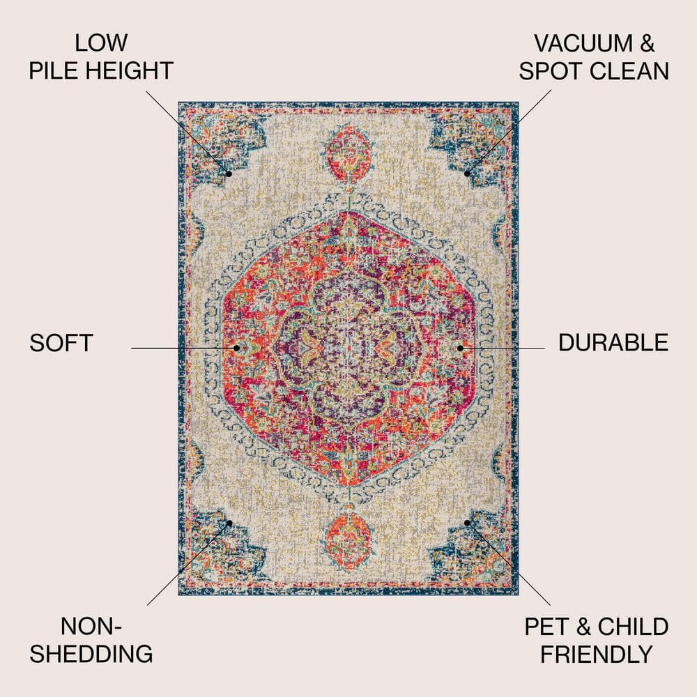 Cream and Orange Medallion Synthetic Reversible Area Rug, 3' x 5'