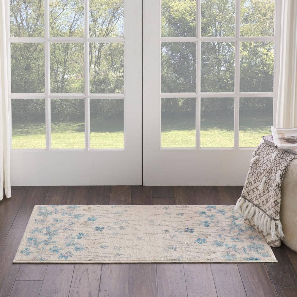 Elegant Ivory Floral Viscose 2' x 4' Rectangular Area Rug