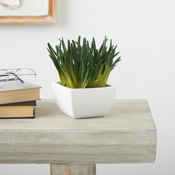 8 in. H Artificial Succulent Plant with White Ceramic Pot