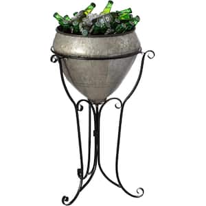 Silver Galvanized Metal Beverage Cooler Tub with Liner and Stand, Large