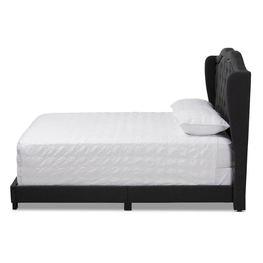Black King Upholstered Wingback Bed with Tufted Headboard