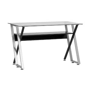 Colorado 47 in W Laptop/Writing Desk in Black/ Silver with Clear Glass Top and Storage Shelf