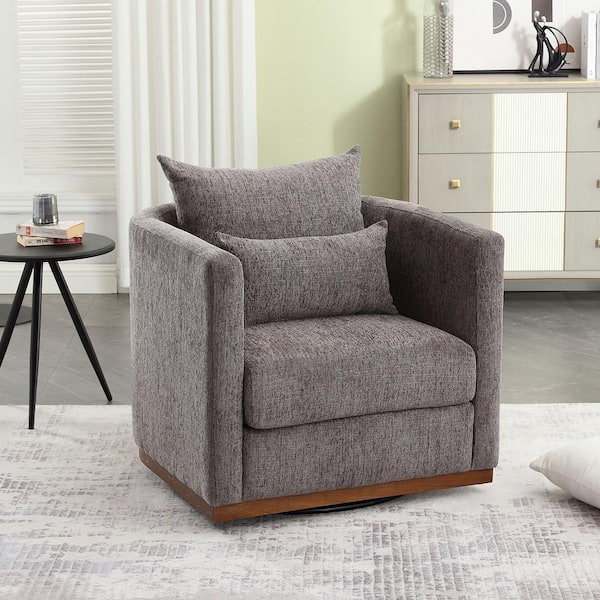Dark Gray Chenille Accent Swivel Barrel Chair Comfy Round Accent Sofa Arm Chair for Living Room