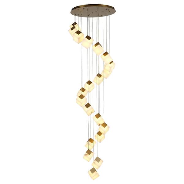 16 Light Gold Modern Staircase Chandeliers, Marble Large Chandeliers for High Ceilings Living Room Stairway Foyer