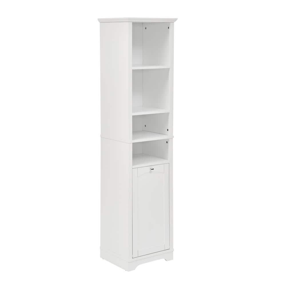 15.75 in. W x 13.75 in. D x 63.75 in. H White Linen Cabinet with 4-Adjustab