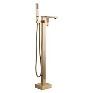 Single-Handle Freestanding Tub Faucet with Hand Shower in Gold