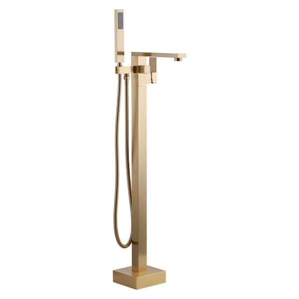 WOWOW Single-Handle Freestanding Tub Faucet with Hand Shower in Gold