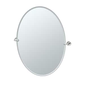 Glam 28.5 in. W x 32 in. H Large Oval Frameless Beveled Single Wall Bathroom Vanity Mirror in Polished Nickel