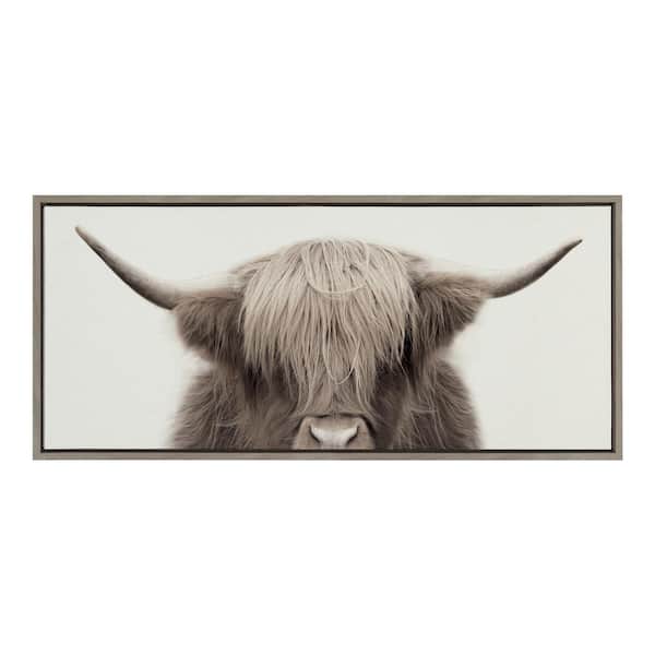 Kate and Laurel Hey Dude Highland Cow Color by The Creative Bunch Studio Framed Animal Canvas Wall Art Print 18.00 in. x 40.00 in.