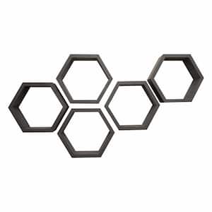Hexagon 4 in. x 11.75 in. x 10.13 in. Black Floating Wall Shelves 5-Pack
