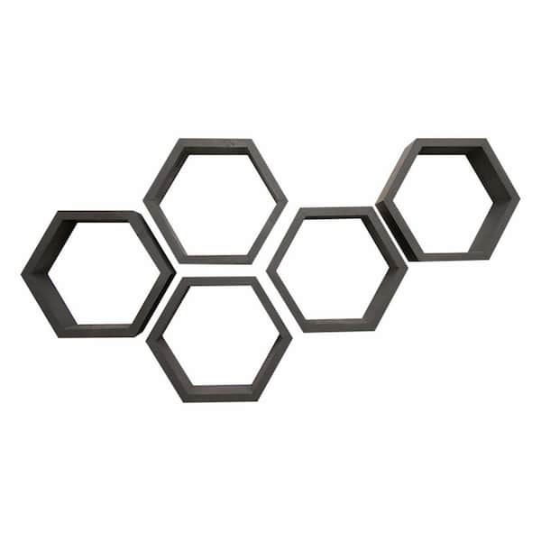 TRINITY Hexagon 4 in. x 11.75 in. x 10.13 in. Black Floating Wall Shelves 5-Pack