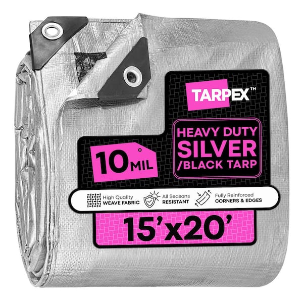 10 Mil Heavy-Duty Poly Tarp 15 ft. x 20 ft. Plastic UV Resistant Multi-Purpose Silver and Black Cover
