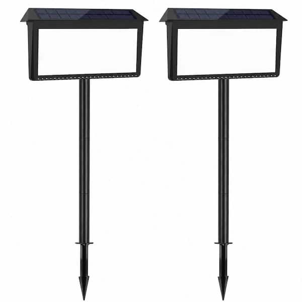 2-Pack Wall Mounted and In Ground Black Solar Address Sign, 3-Color Waterproof LED Illuminated House Numbers with Stake