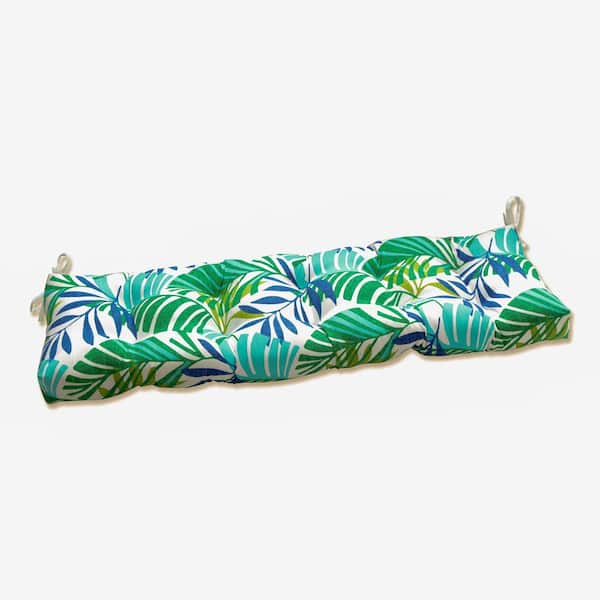 Pillow Perfect Tropical Rectangular Outdoor Bench Cushion in Blue