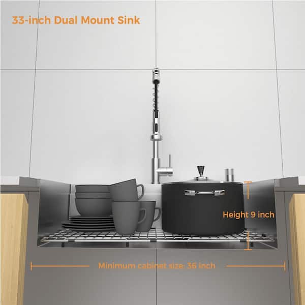 瀑布33 Glacier Bay 33 in. Drop-In Single Bowl 18-Gauge Stainless