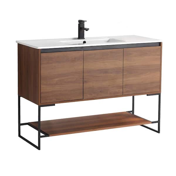 FINE FIXTURES Urbania 48 in. W X 18.5 in. D x 33.5 in. H Bath Vanity in Walnut with White Ceramic Vanity Top with White Basin