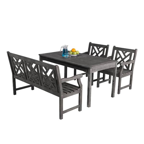 Vifah Renaissance 4-Piece Wood Rectangle Outdoor Dining Set