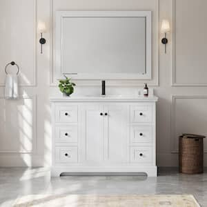 Avery 48 in. W x 22 in. D x 35 in. H Single Bath Vanity in White with Carrara Cultured Marble Top & 46'' Mirror
