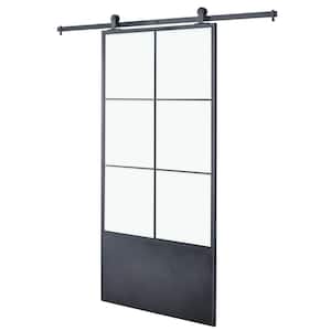 37 in. x 84 in. Broadway Epoxy Coated Steel Frame with Clear Tempered Glass Barn Door with Hardware Kit