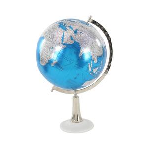 20 in. x 13 in. Modern Decorative Globe in Blue and Silver