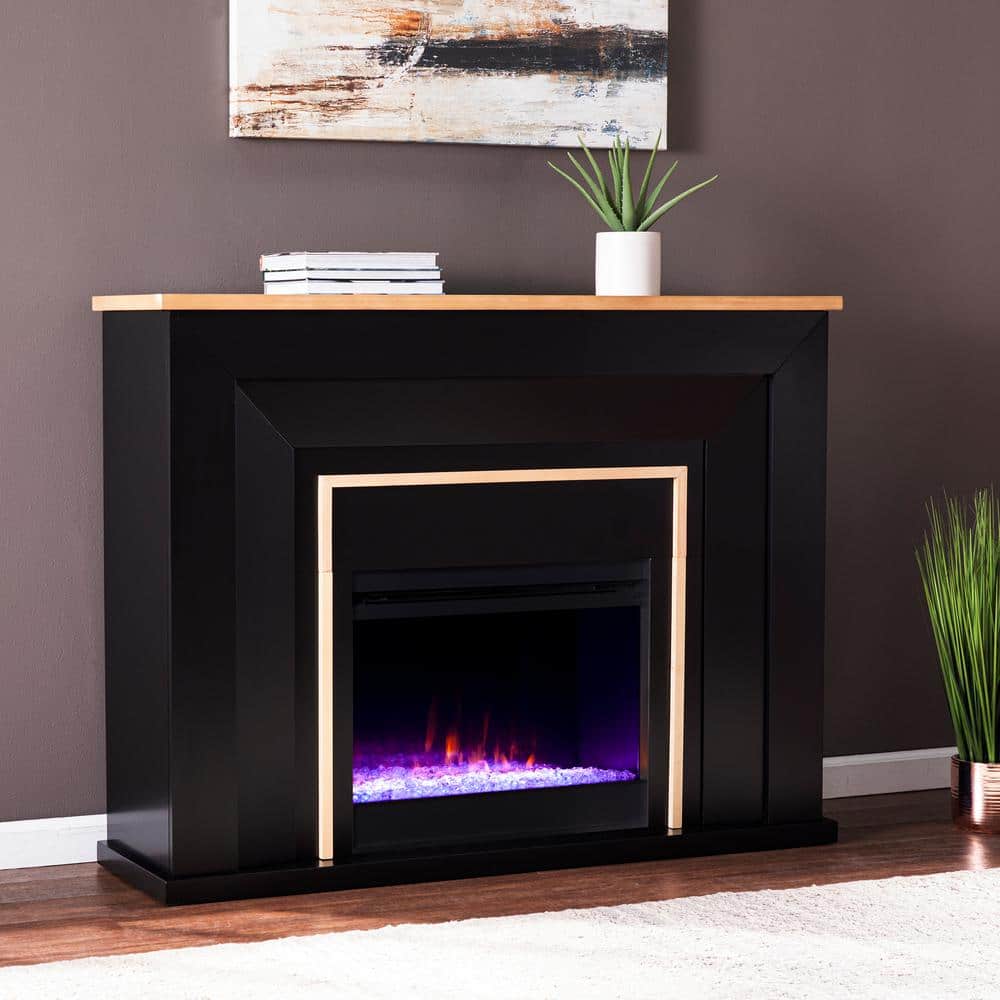Southern Enterprises Daniena 52 in. Color Changing Electric Fireplace in Black and Natural, Black and natural finish -  HD053387
