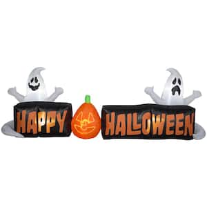 3 ft. Tall Lightshow Airblown-Micro Lights-Sign-Happy Halloween w/Ghosts and JOL-LG Scene (White)