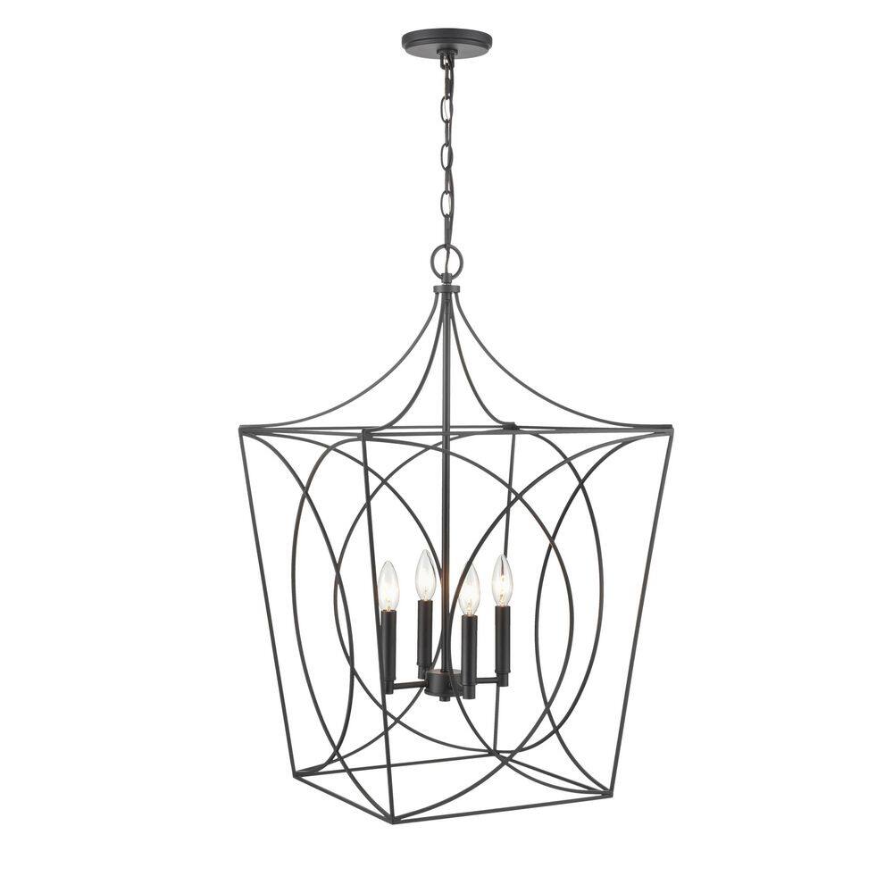 Tracy 18" Matte Black Contemporary Caged Pendant Light