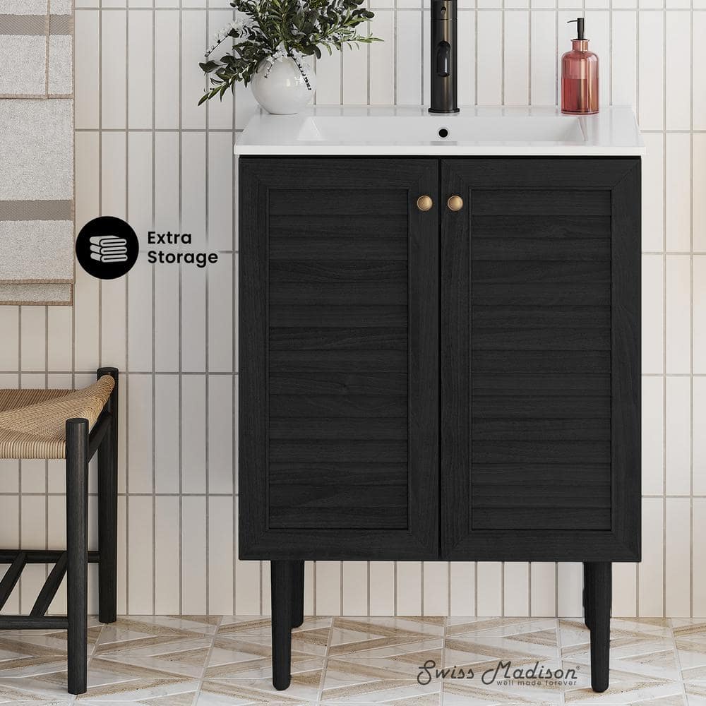 Bron 24" Black Oak Freestanding Bathroom Vanity with White Sink Top