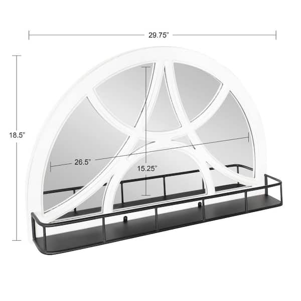 Hollow day 30 in. x 18.5 in. Classic Half Circle Framed White Wall Accent Mirror