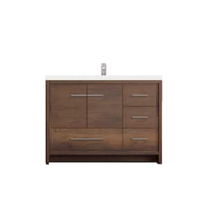 Sortino 42 in. W x 19 in. D x 36 in. H Modern Bath Vanity w/Right Side Drawers in Rosewood with White Solid Surface Top