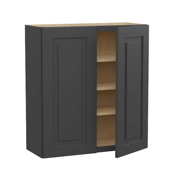 Home Decorators Collection Grayson 33 in. W x 12 in. D x 36 in. H Assembled Plywood Wall Kitchen Cabinet in Deep Onyx with Soft Close