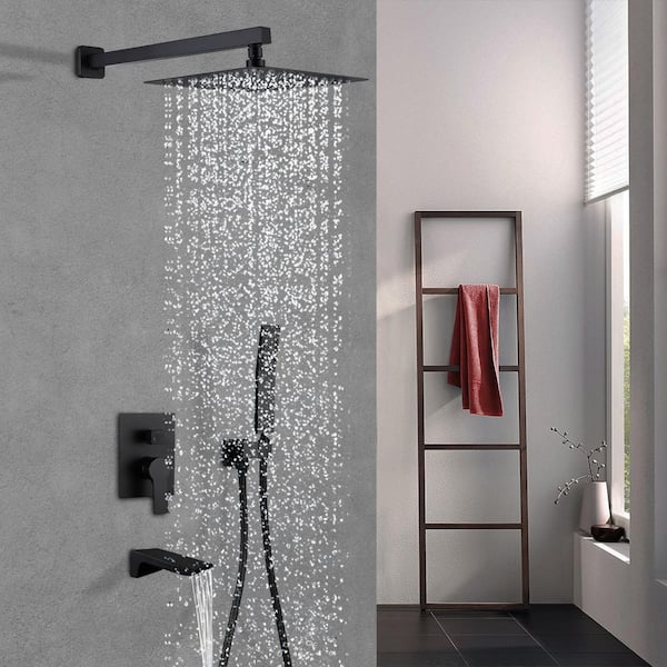 Single Handle 1-Spray Tub and Shower Faucet 2.5 GPM with 10 in. Shower Head in Black (Valve Included)