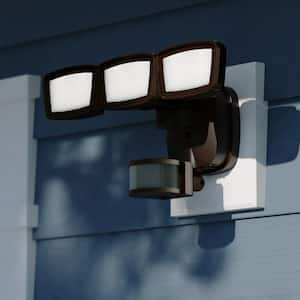 Bronze Integrated LED Motion Sensor Dusk to Dawn 3-Head Outdoor Security Flood Light - 240-Degree - 85 ft.