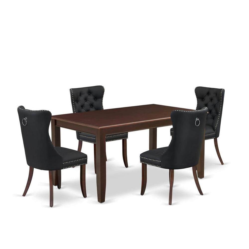 5-Piece Mahogany Finish Solid Wood Top-Rectangular Upholstered Dining Room Set-Seats 4