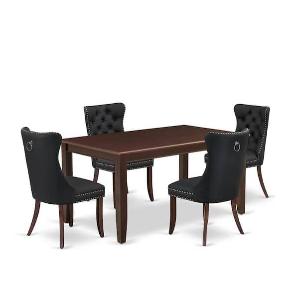 East West Furniture 5-Piece Mahogany Finish Solid Wood Top-Rectangular Upholstered Dining Room Set-Seats 4
