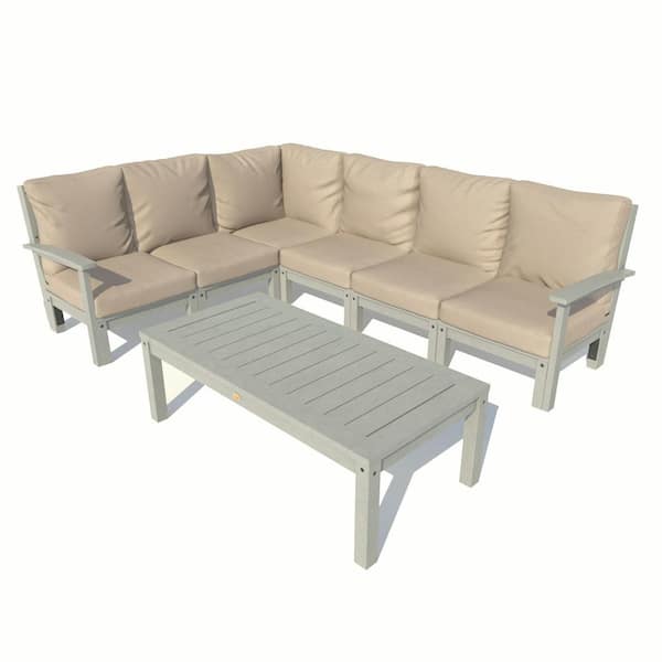 Highwood Bespoke Deep Seating 7-Piece Plastic Outdoor Sectional Set, Conversation Table with Cushions