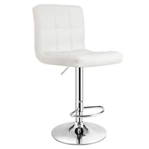 46 in. Adjustable White PU Leather Low-Back Metal Bar Stools with Back and Footrest