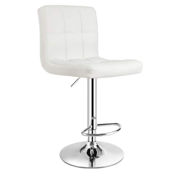 FORCLOVER 46 in. Adjustable White PU Leather Low-Back Metal Bar Stools with Back and Footrest