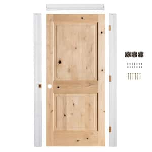 Ready-to-Assemble 24 in. x 80 in. Knotty Alder 2-Panel Square Top Right-Hand Unfinished Single Prehung Interior Door