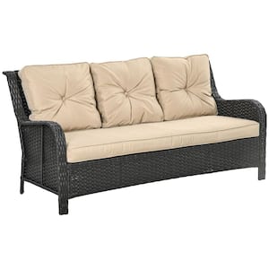 Beige PE Rattan Wicker Patio Outdoor Couch with Cushions