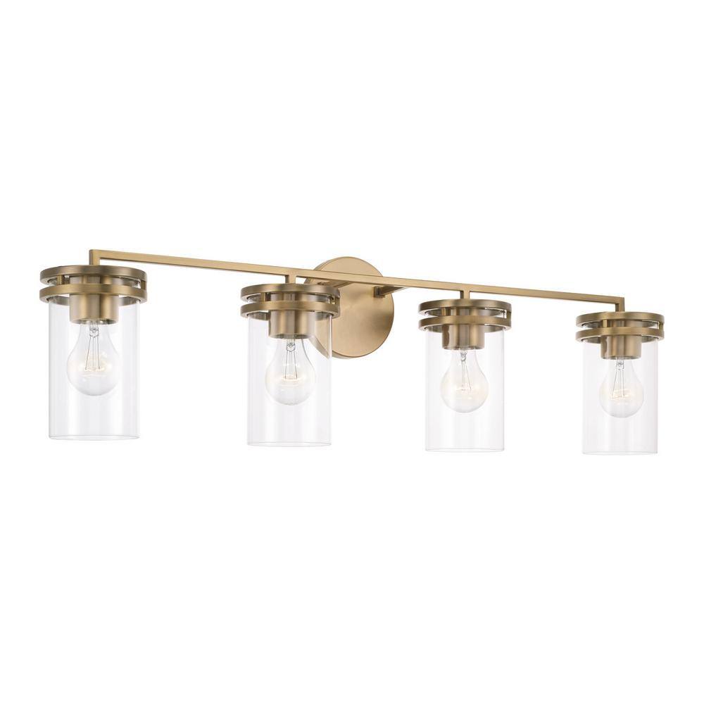 33.5 in. W x 9.75 in. H 4-Light Vanity in Aged Brass with Clear Glass price history on PriceWatchPro