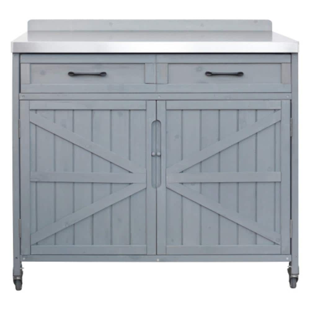 Outdoor Kitchen Island with Stainless Steel Top,Outdoor Rolling Grill Cart Bar Cart w/Adjustable Shelves,Lockable Wheels price history on PriceWatchPro