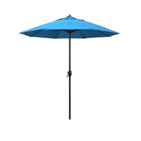 California Umbrella 7.5 ft. Black Aluminum Market Patio Umbrella Auto Tilt in Canvas Cyan Sunbrella