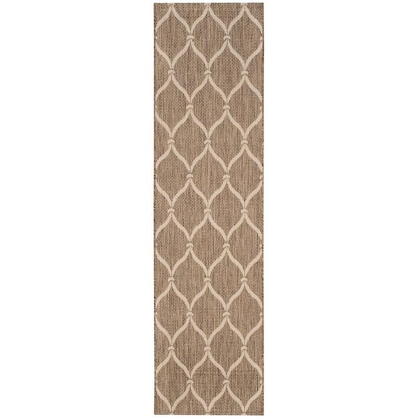 Courtyard Brown/Beige 2 ft. x 12 ft. Trellis Indoor/Outdoor Runner Rug