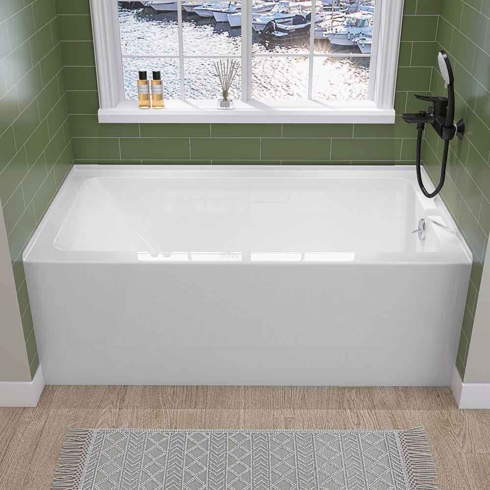 Getpro 60 in. x 30 in. Alcove Rectangular Soaking Bathtub with Right