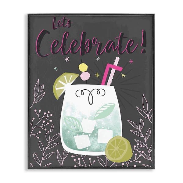 Stupell Industries Let's Celebrate Cocktail by Angela Nickeas Black Framed Food Giclee Art Print 20 in. x 16 in.