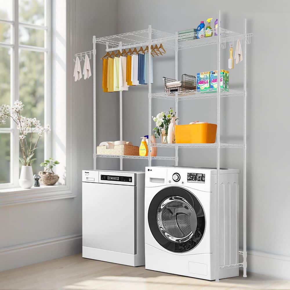 Over Washer and Dryer Storage Shelves, Adjustable Two-Row Shelves, 5-Tier Laundry Room Rack with Hooks 2025 update price history on PriceWatchPro