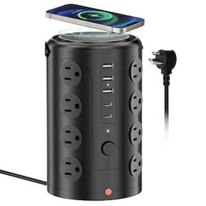 Compact 10 ft. 16-Outlets Tower Extension Surge Protector Power Strip with 3 USB-A and 2 USB-C Port in Black