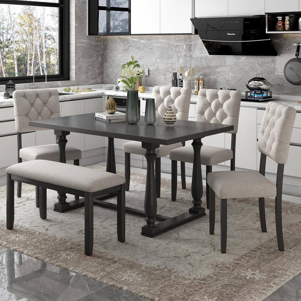6-Piece Gray Wood Top Dining Room Set Seats 5 price history on PriceWatchPro