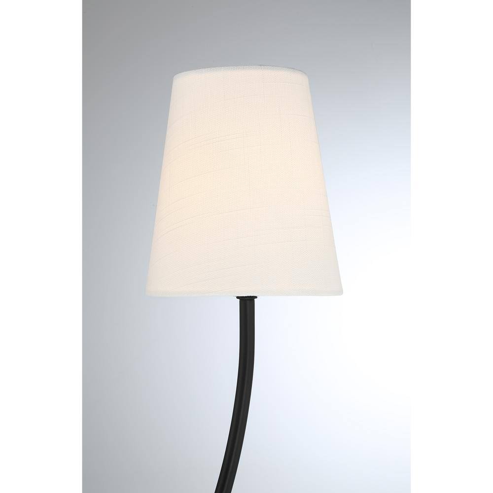 Matte Black 2-Light Wall Sconce with White Linen Shades
